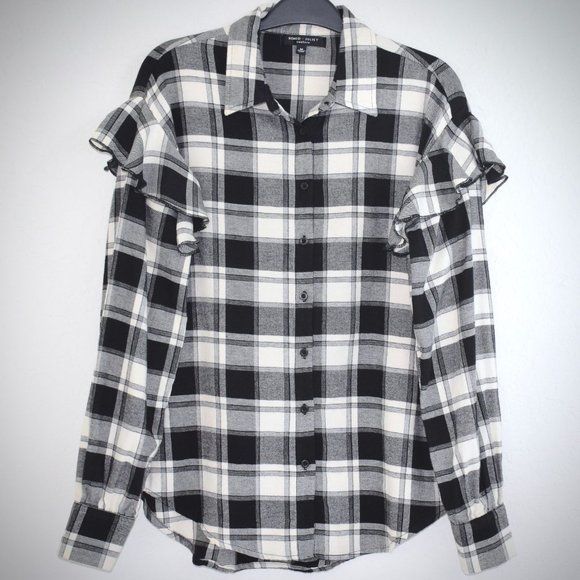 Romeo & Juliet Couture Tops - Romeo & Juliet Couture Buffalo Check Button Front Shirt M Black Cream RJ52922NM